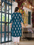 Women Plus Size Teal Green Viscose Rayon Kurta Set With Dupatta